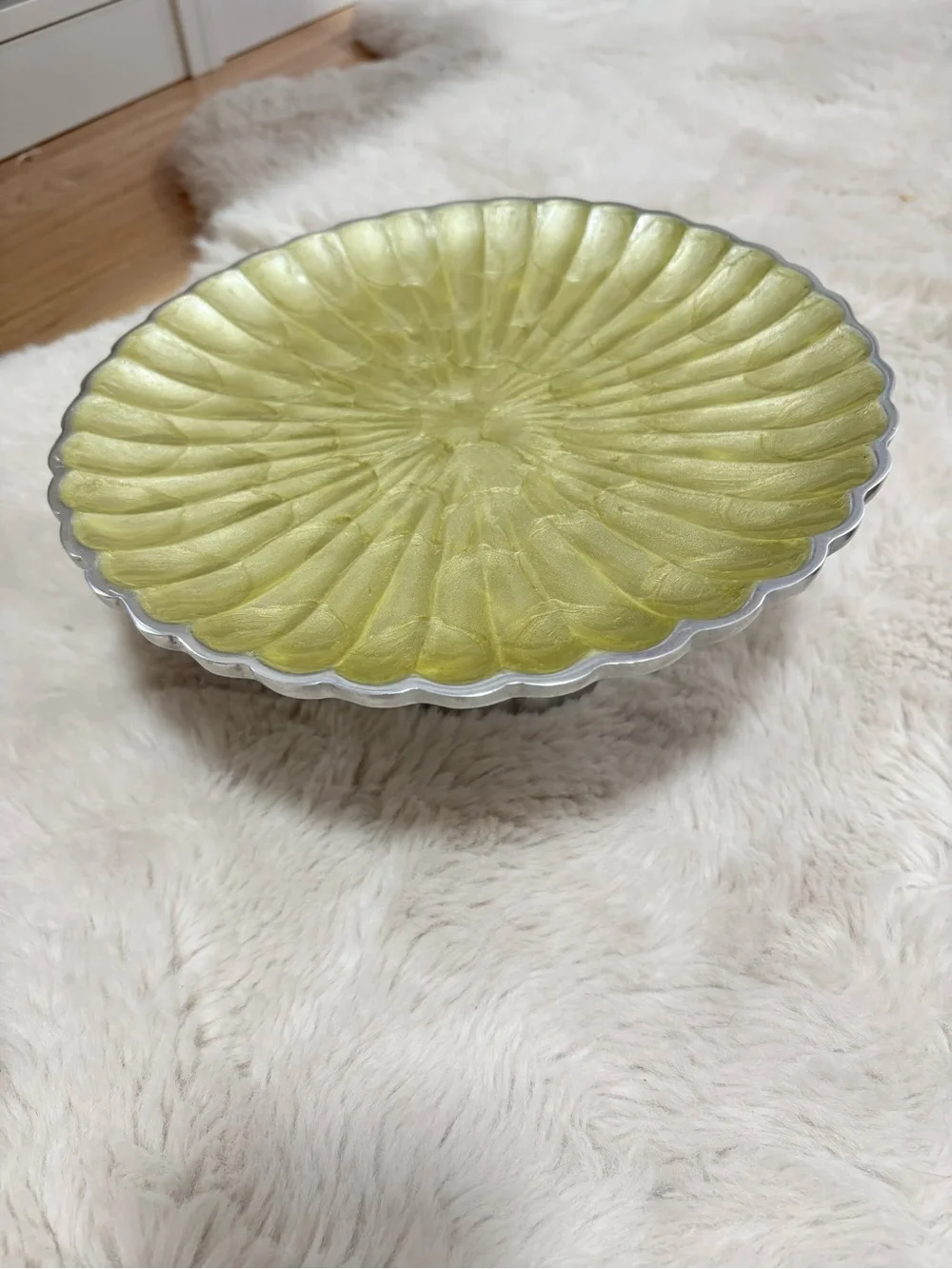 Julia Knight Peony Enamel & Aluminum Pedestal Cake Stand Kiwi Green Pearl